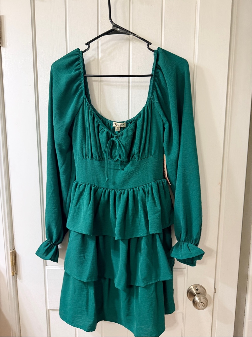 Inspired Hearts Teal Tiered Peplum Long-Sleeve Dress
